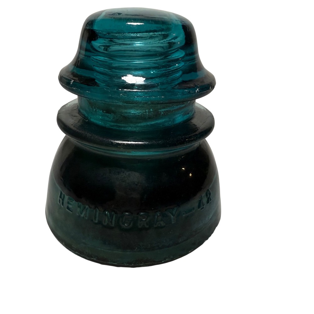 Vintage Hemingray 42 Teal Glass Electrical Insulator Antique Telegraph Telephone